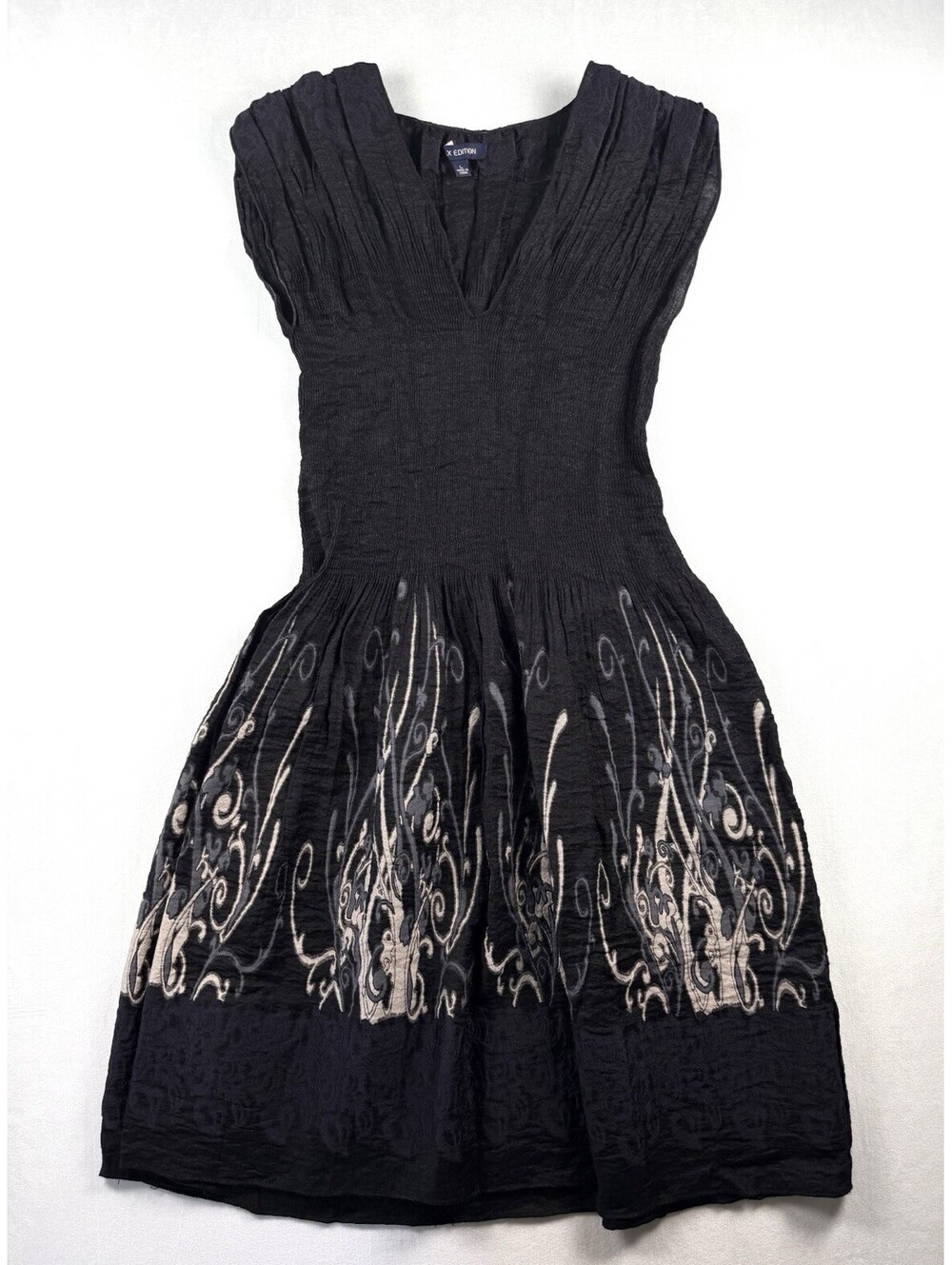 Max Edition Embroidered Crinkle Dress L Black Whimsigoth Y2K Stretch Sleeveless